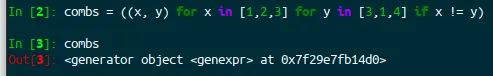 Terminal com a representação de um objeto generator